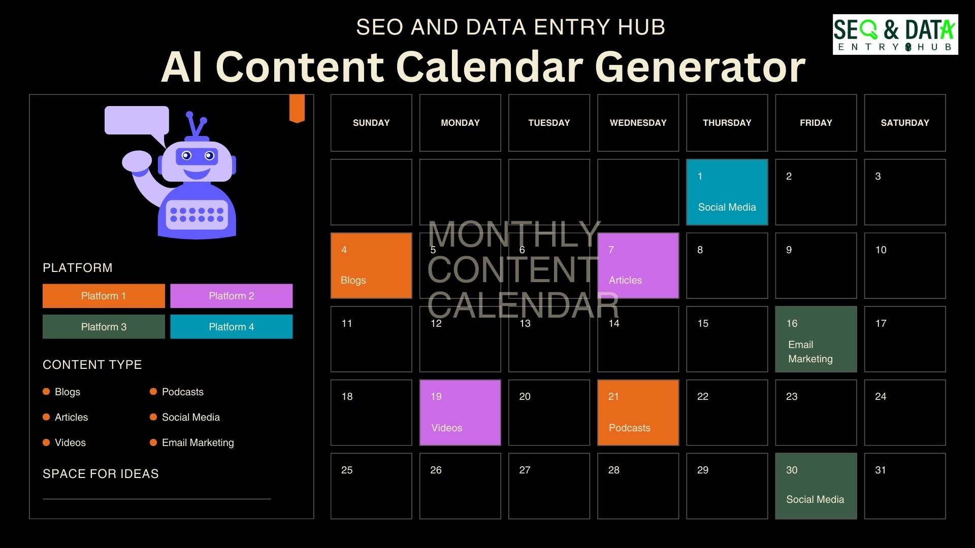 %SEO and Data Entry Hub% AI Content Calendar Generator: Plan Content Smarter, Faster