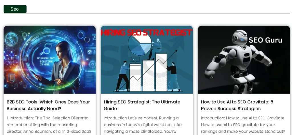 This screen shot shows the title and feature image of my SEO articles which ensures Educate your readers, Drive organic traffic, and Establish thought leadership